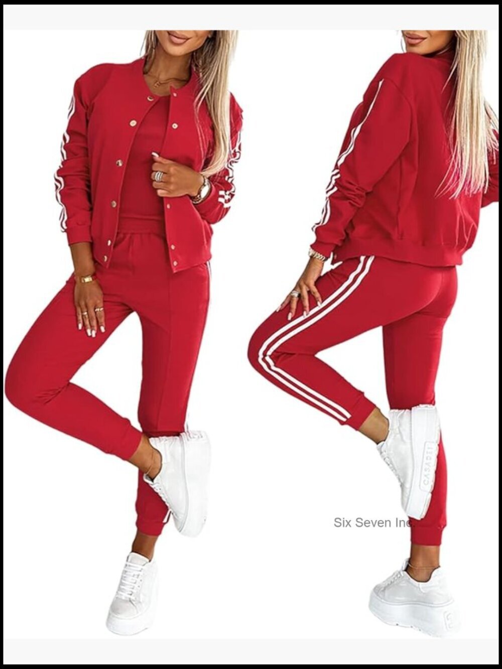 3pc Lounge Sets Striped Tape Patch Tank Tops Bomber Jacket Sporty Pants